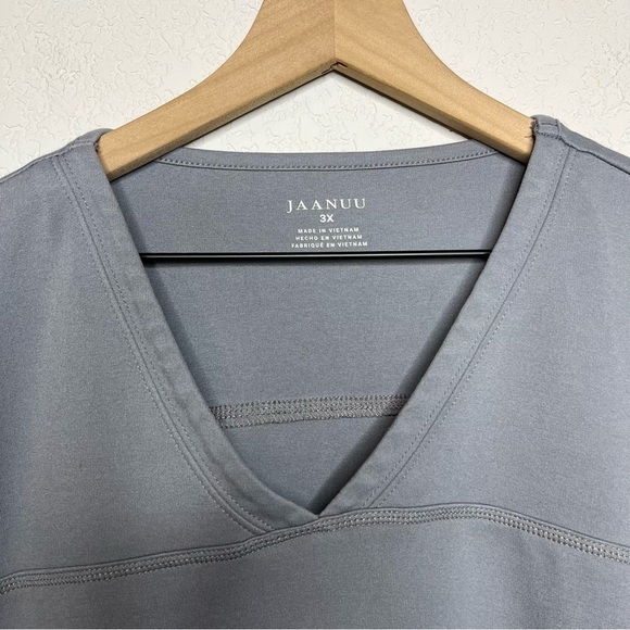 Jaanuu Women Scrub Top 3X Side‎ Zipper Pockets Jersey Knit Stretch Gray Short - Picture 4 of 9